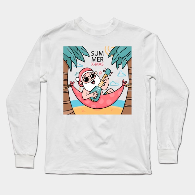 Summer X mas Santa Claus Long Sleeve T-Shirt by Mako Design 